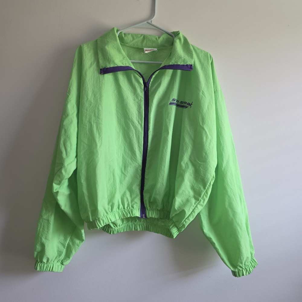 Vintage 90s Sun Streak Lime Green Winbreaker Medium